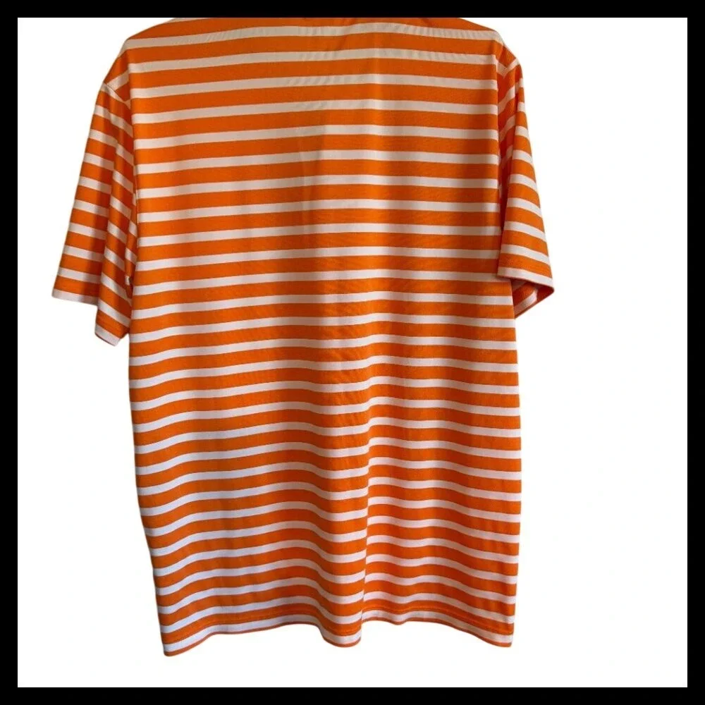 Nike Golf Dri-FIT Polo Shirt Mens Large Orange White Striped Standard Fit
